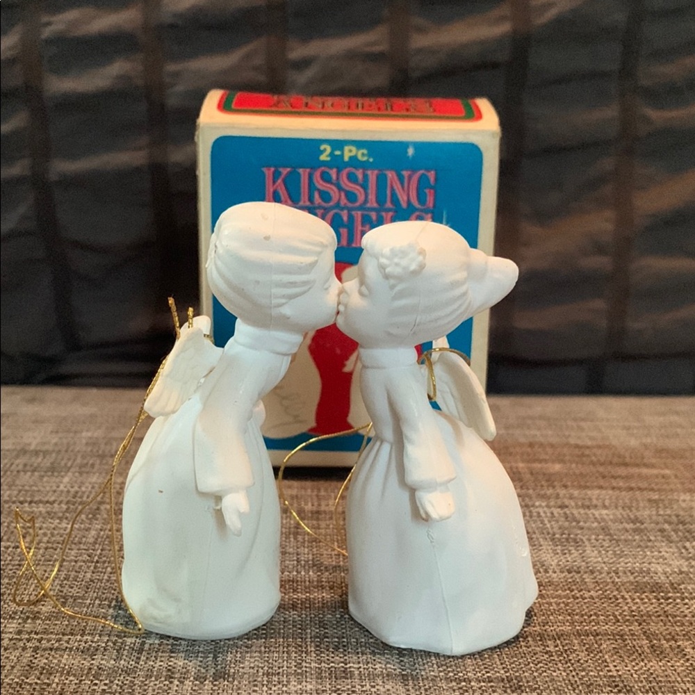 White Kissing Angel Figurines